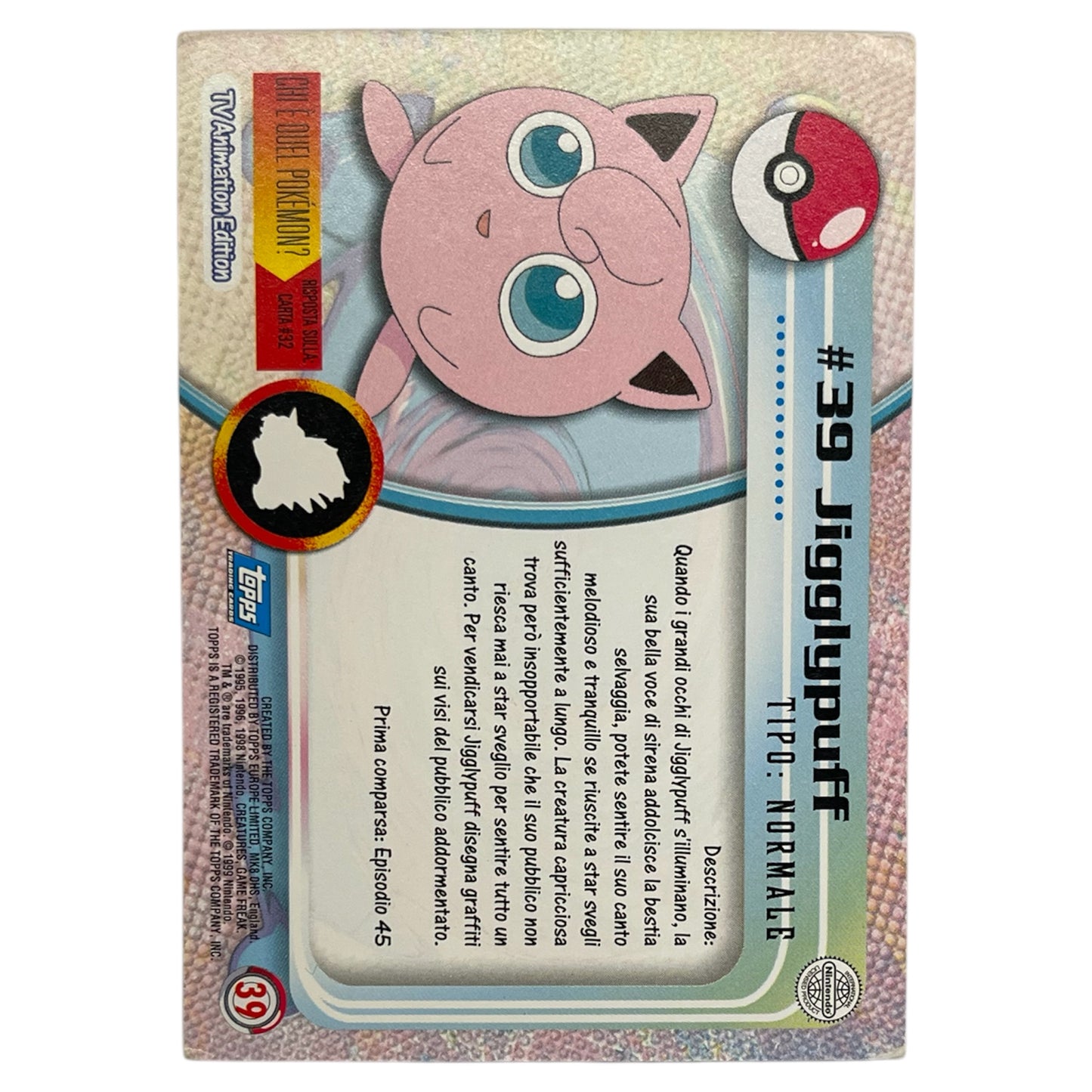 Pokemon Topps 1999 JIGGLYPUFF #39