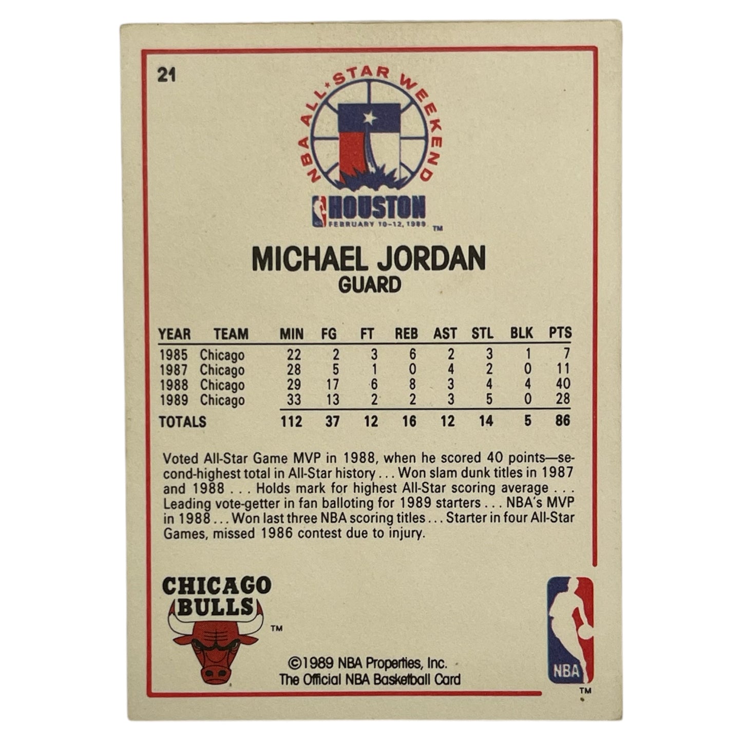 Michael Jordan All star game Hoops 1989 #21