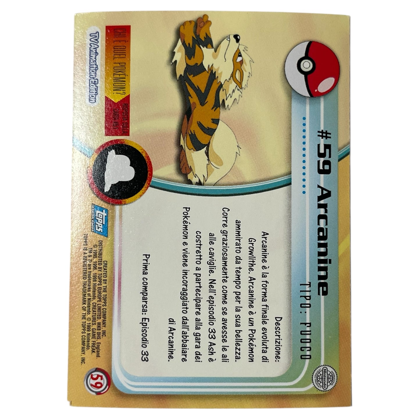 Pokemon Topps 1999 ARCANINE holo #59