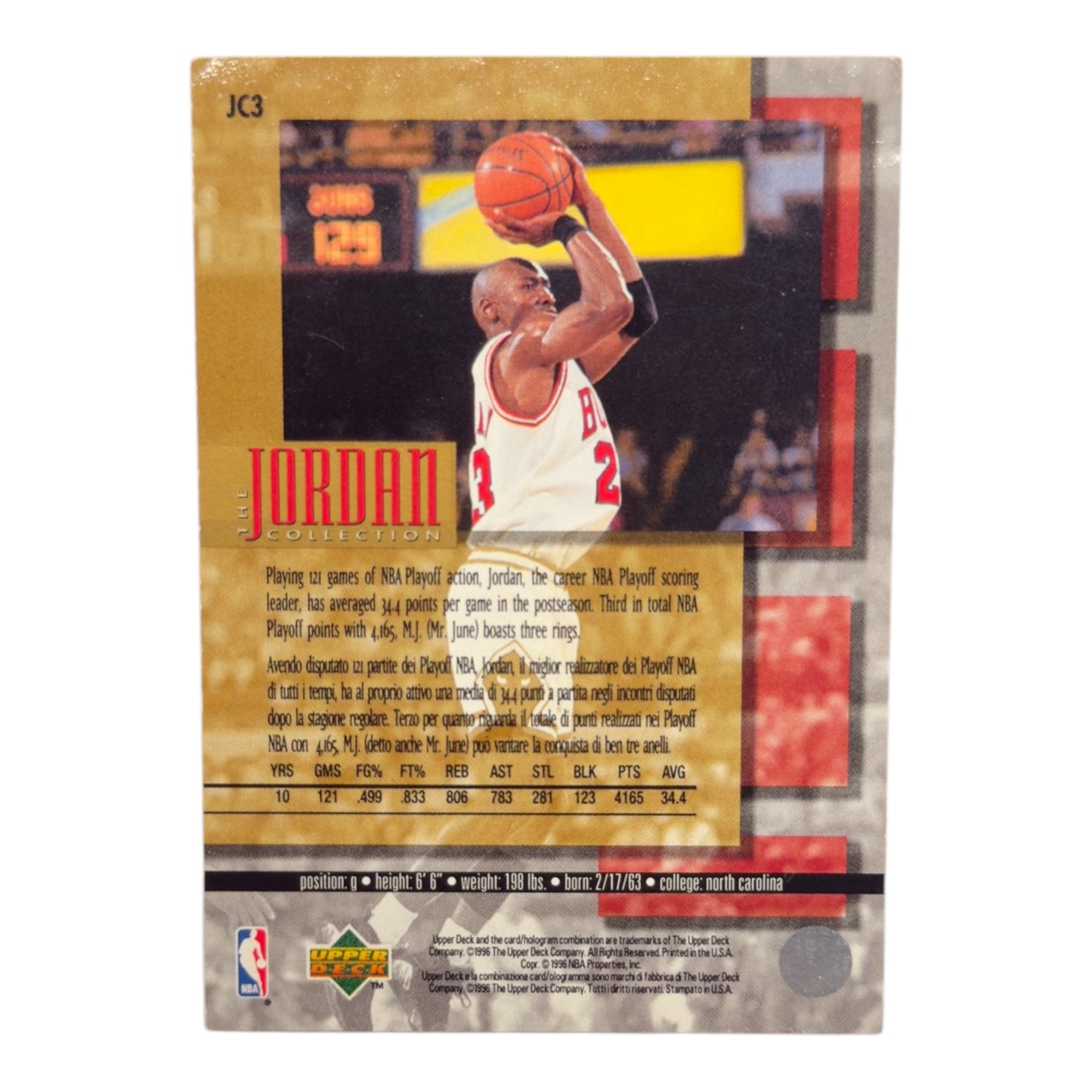 Michael Jordan Nba playoff leader Upper deck 1996 #jc3