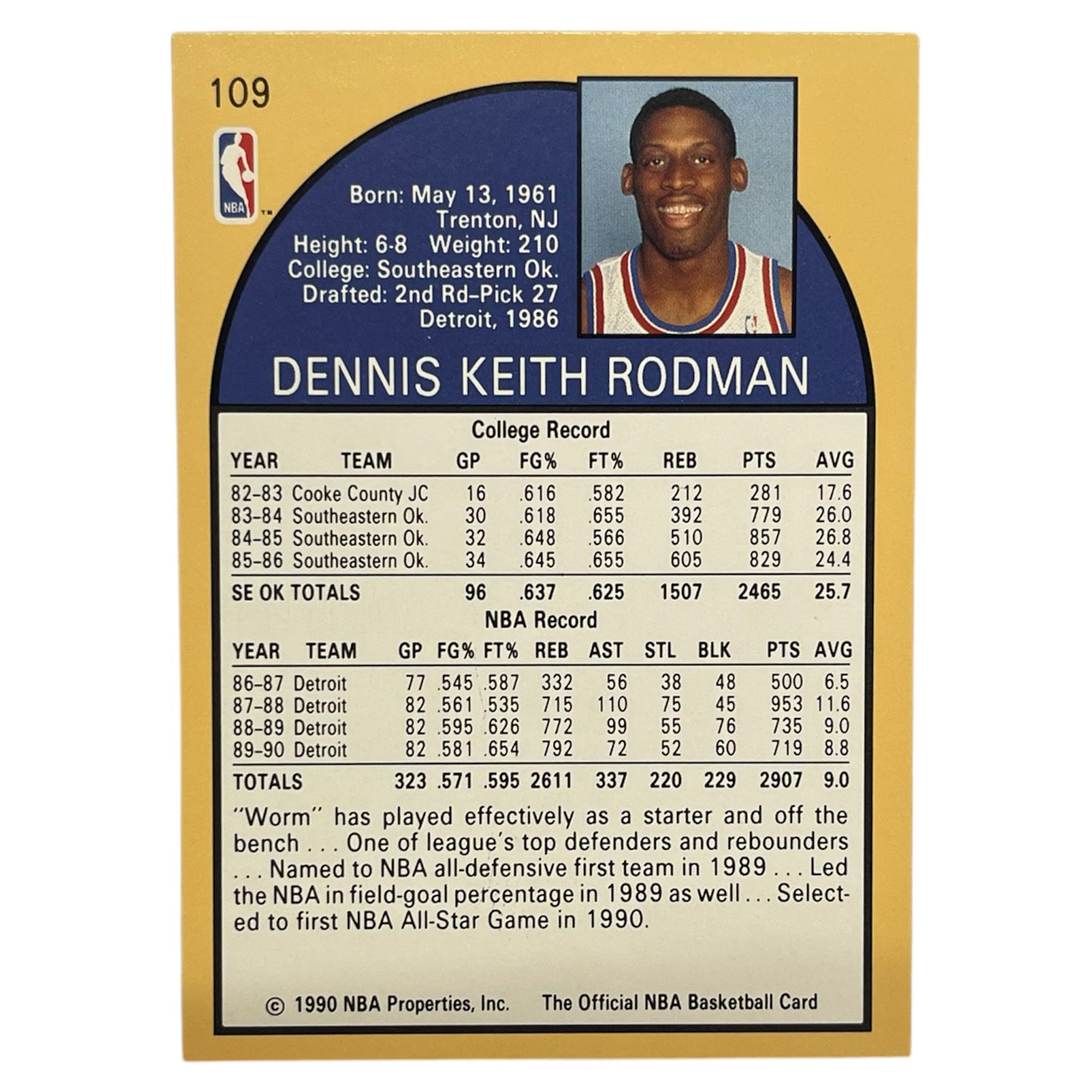 Dennis Rodman Pistons Hoops 1990 #109