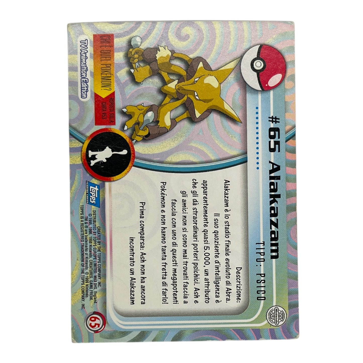 Pokemon Topps 1999 ALAKAZAM #65