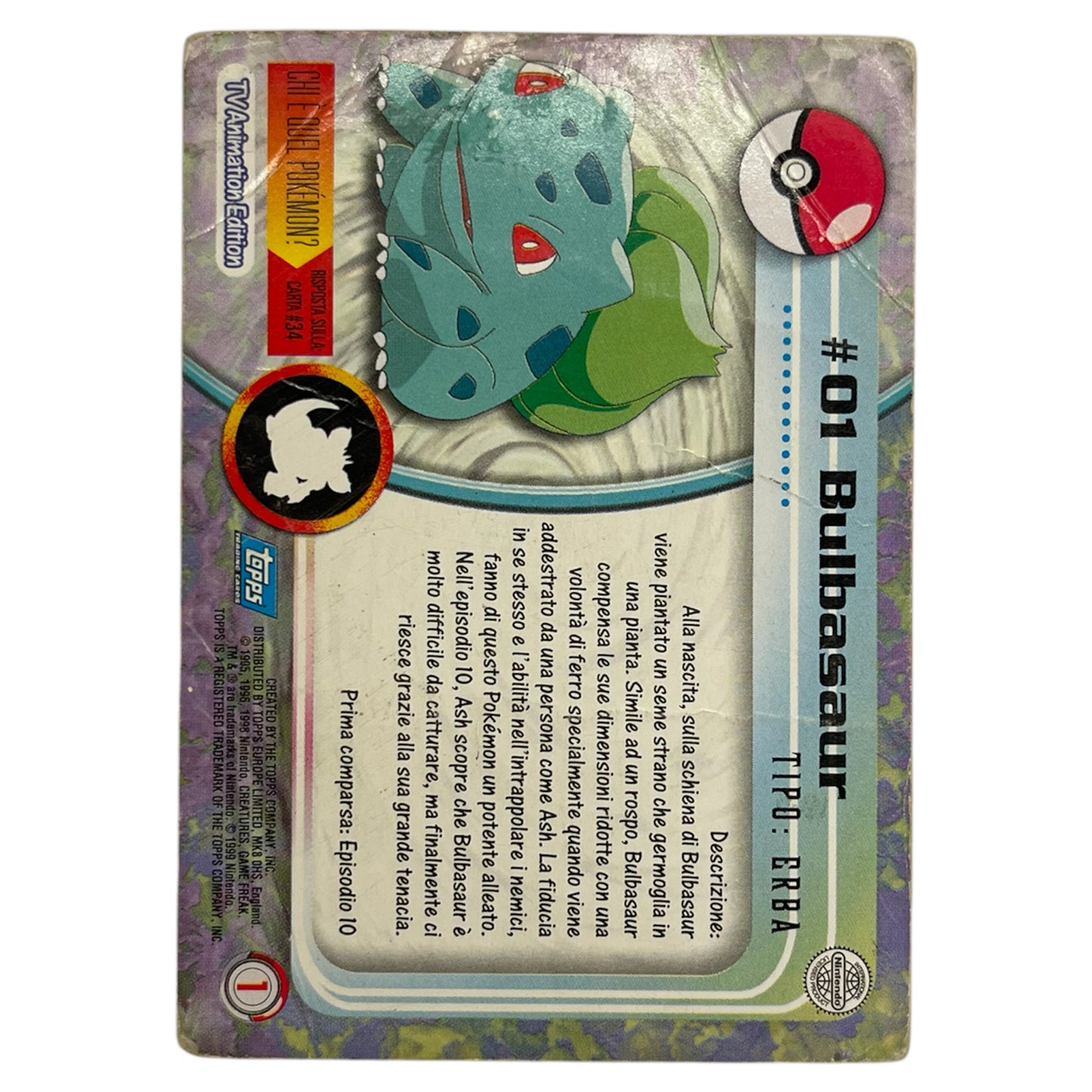 Pokemon Topps 1999 BULBASAUR #01