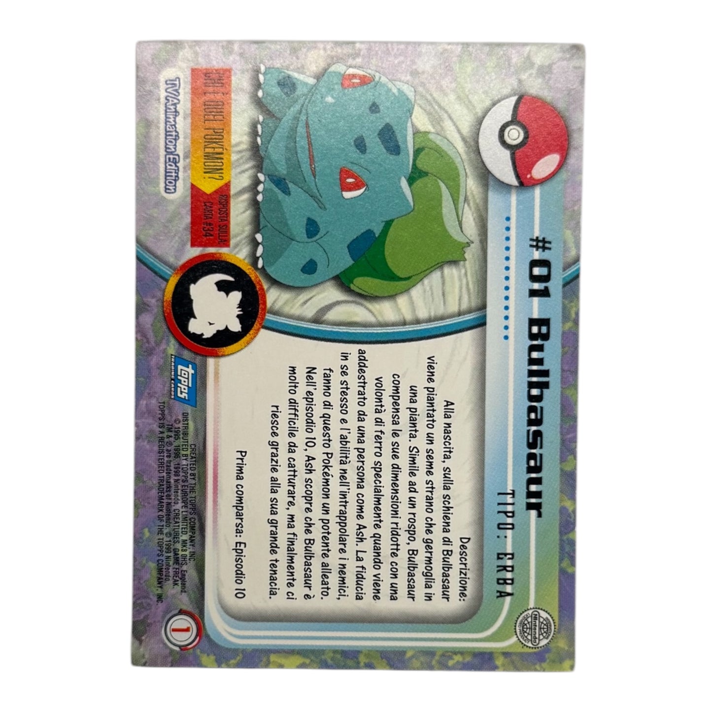 Pokemon Topps 1999 BULBASAUR #01