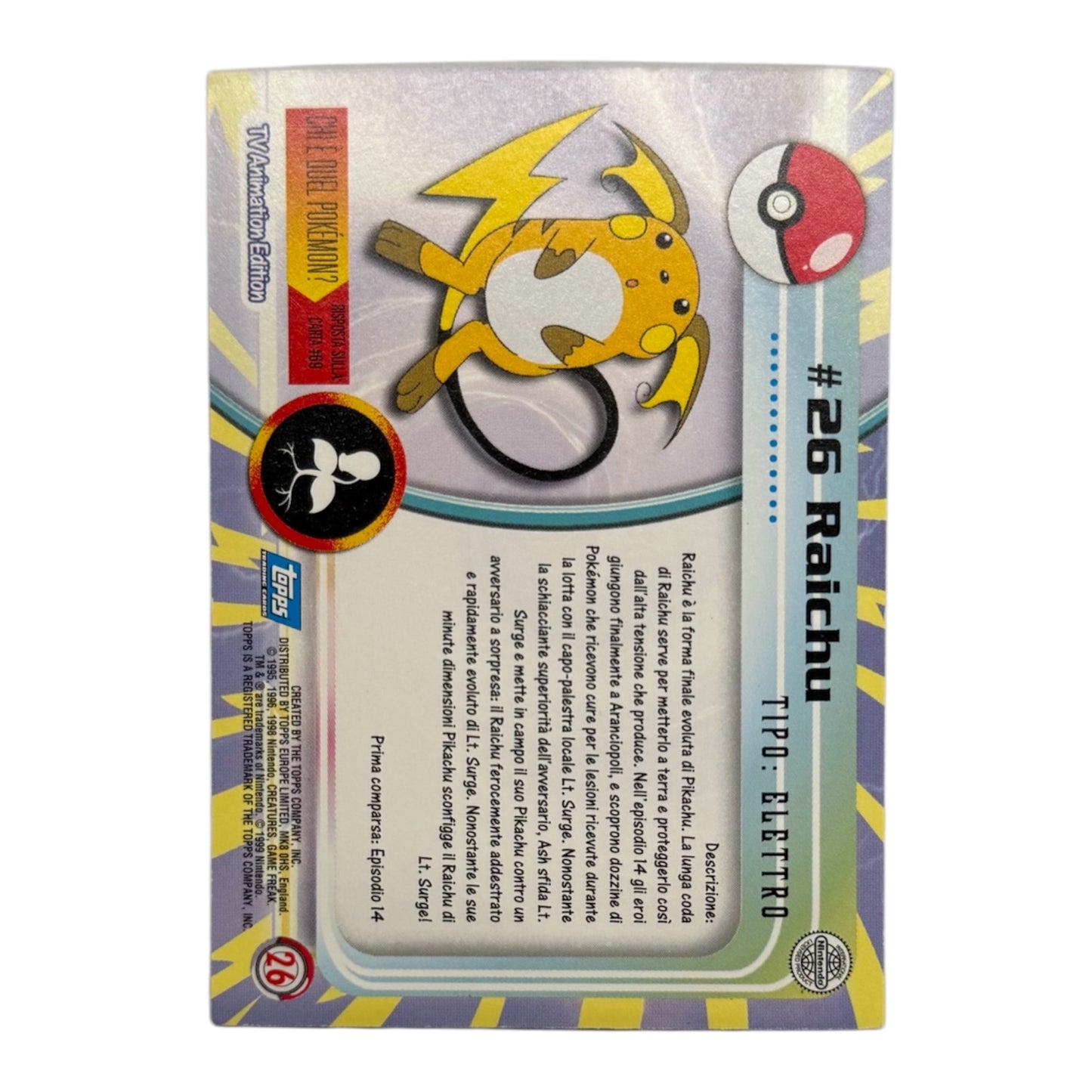 Pokemon Topps 1999 RAICHU holo #26