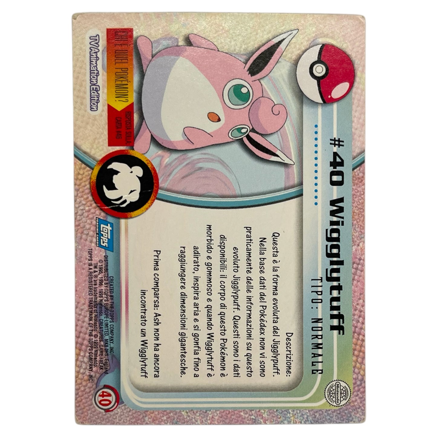 Pokemon Topps 1999 WIGGLYTUFF #40