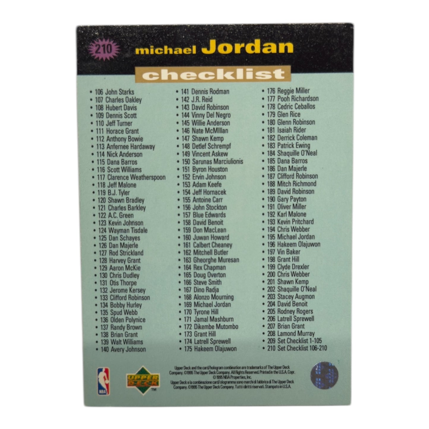 Michael Jordan Nba checklist Upper deck 1995 #210