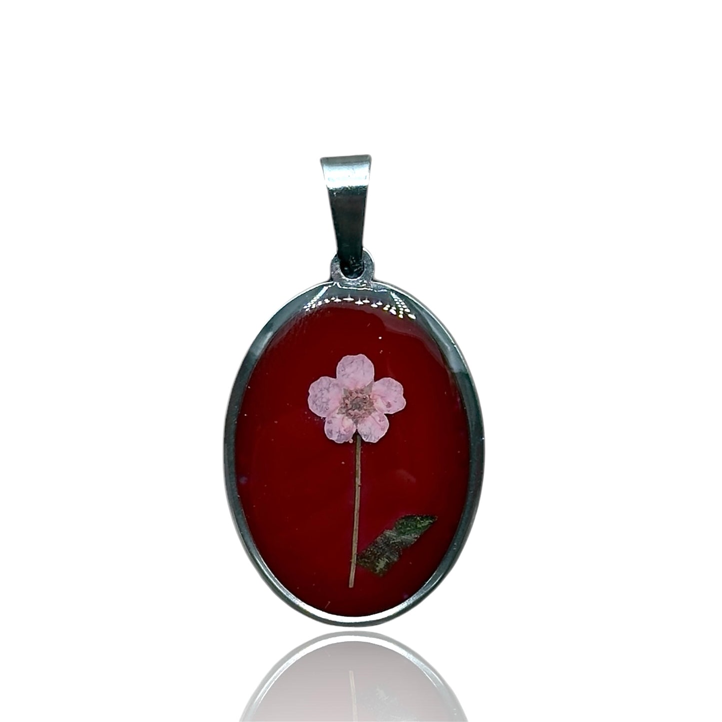 Ciondolo medio round Petals vintage argento rosso