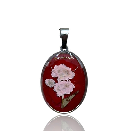 Ciondolo medio round Petals vintage argento rosso