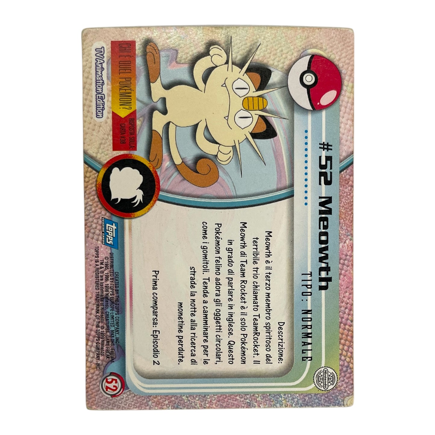 Pokemon Topps 1999 MEOWTH #52