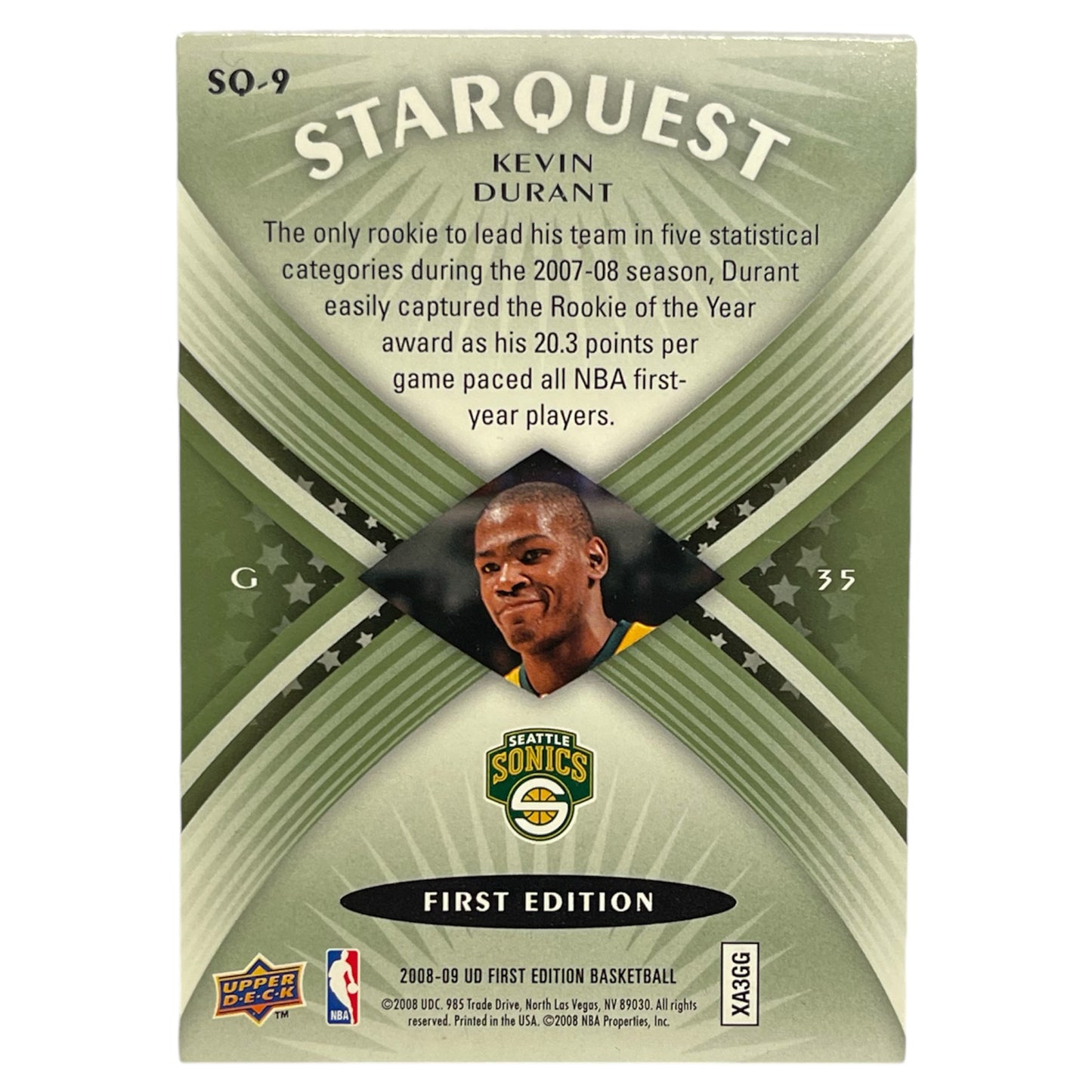 Kevin Durant Rookie Sonics holo green Upper deck 2008